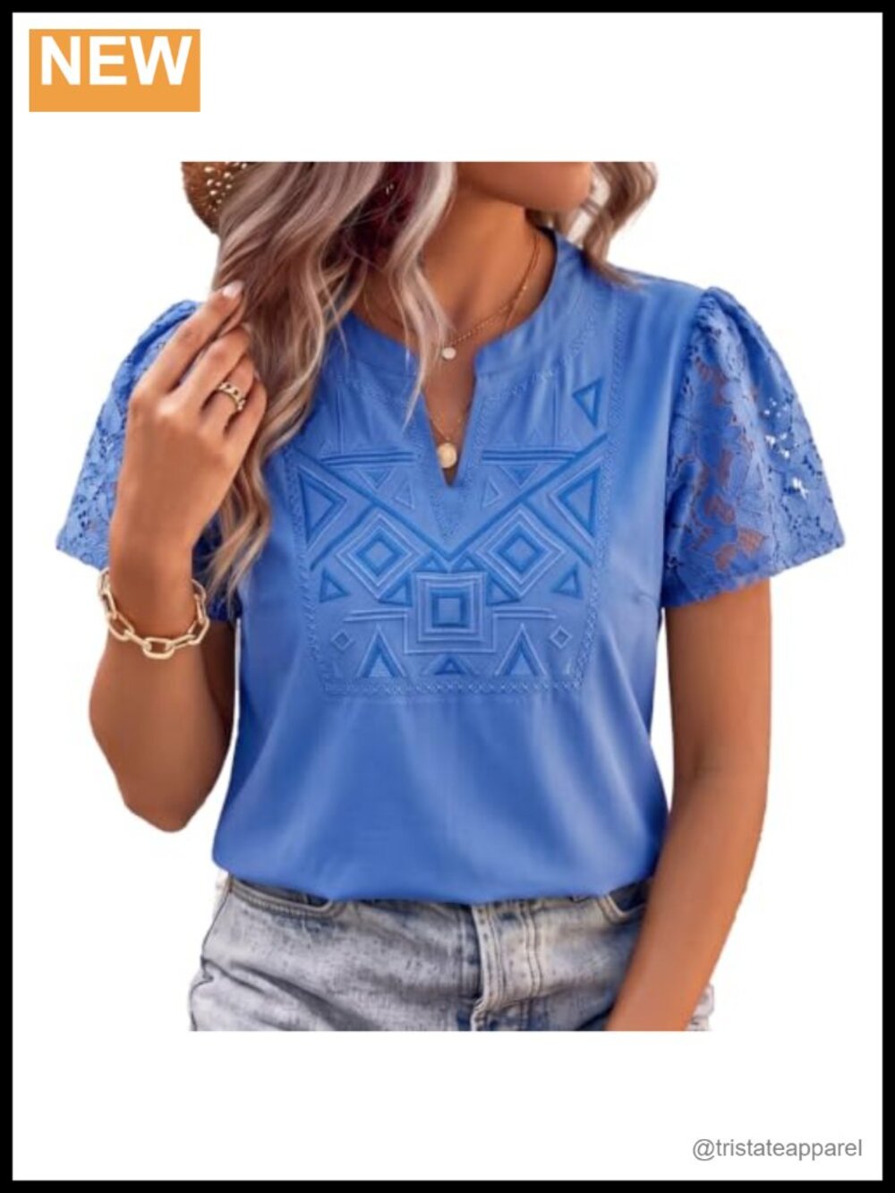 Boho Embroidered Cotton Blouse V Neck Flutter Sleeve Blouse